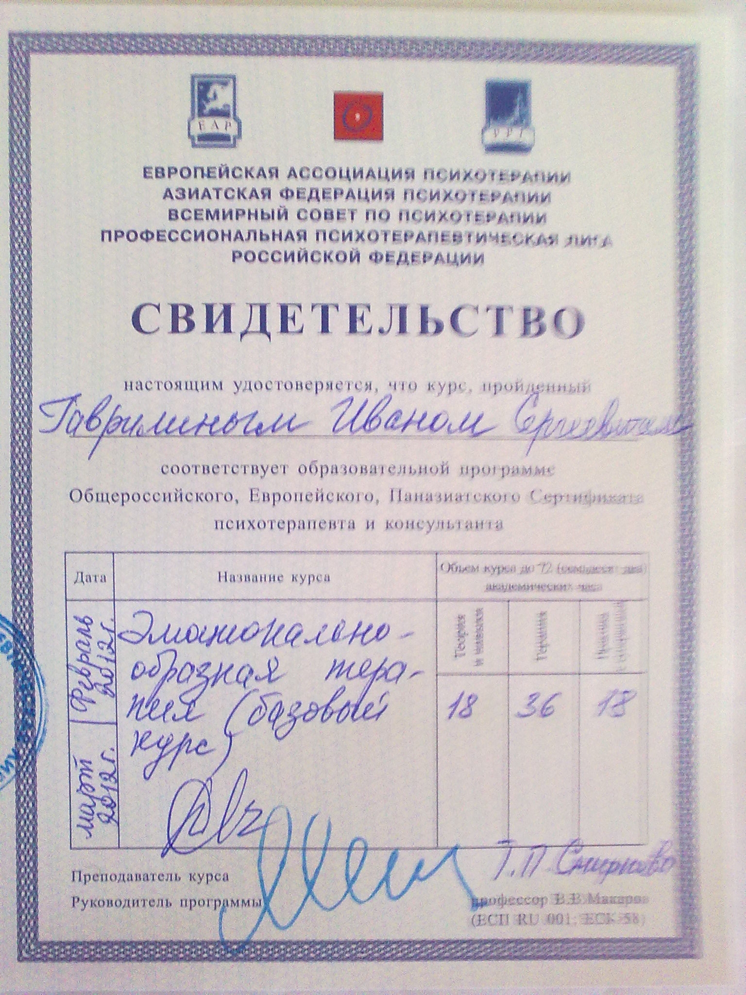 Сертификат Иван Гаврилин